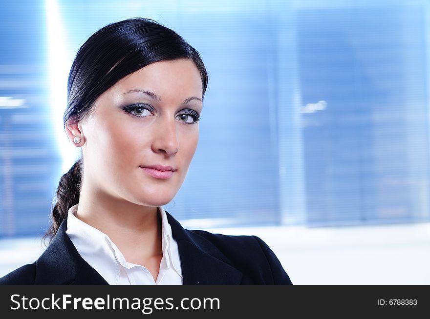 young businesswoman look in camera