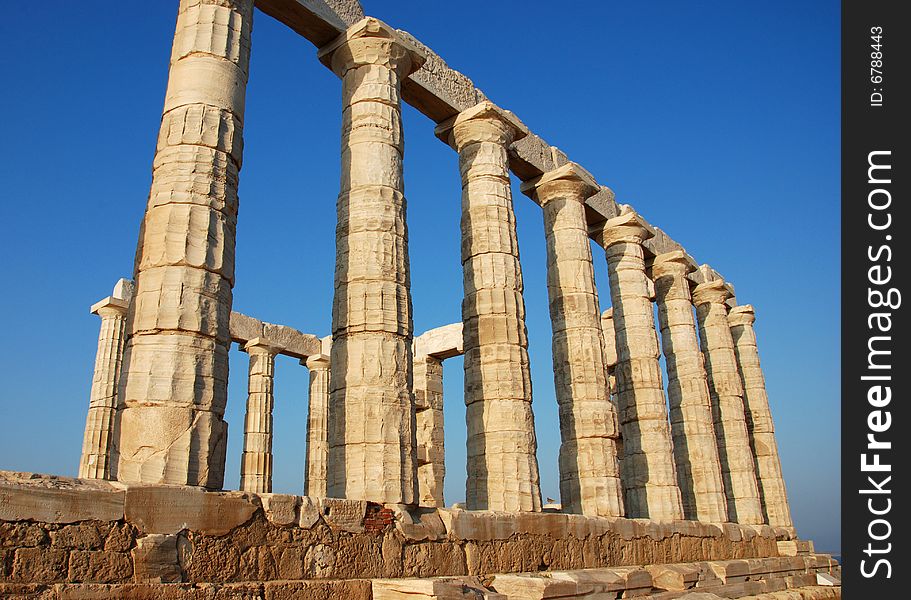 Ancient temple of Poseidon at cape Sounion in Greece. Ancient temple of Poseidon at cape Sounion in Greece