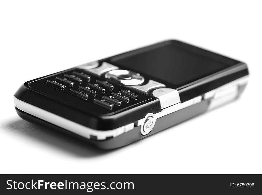 Black modern mobile phone isolated