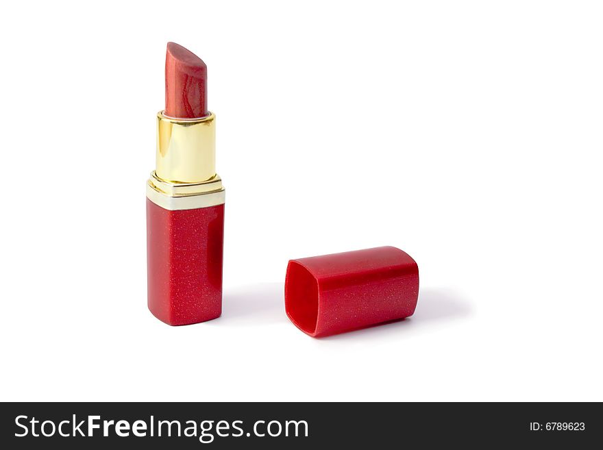 Open lipstick on a white background