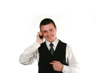 Men With Mobile In Vest Royalty Free Stock Photos