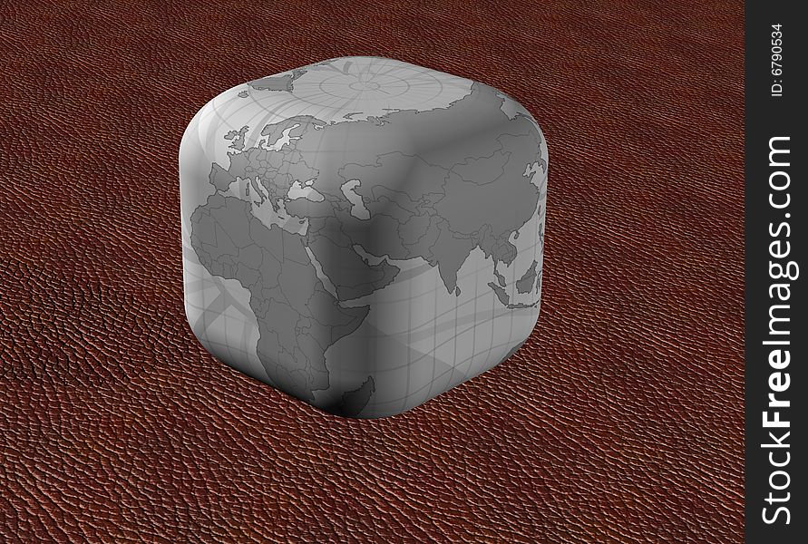 Old earth cubical map in leather background. Old earth cubical map in leather background