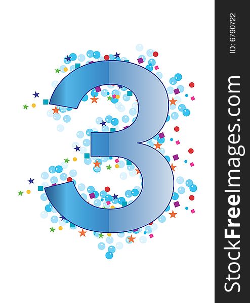 Ornamental Digit three - best for your birthday related greeting card works, vector. Ornamental Digit three - best for your birthday related greeting card works, vector