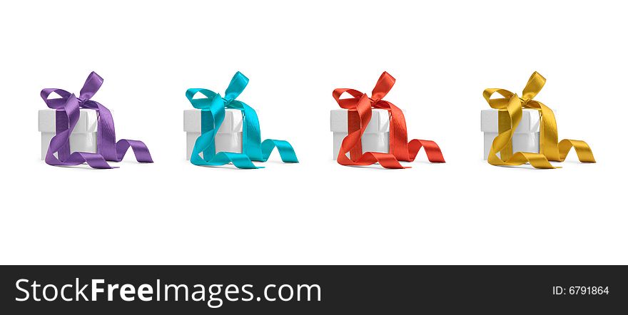 Four present boxes isolated on white background