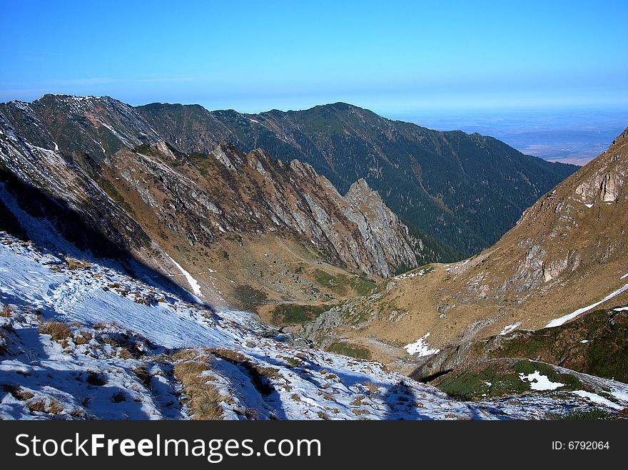 Alpine valley of Podragu, in Fagaras mountains (Southern Carpathian Ridge) in Romania. Alpine valley of Podragu, in Fagaras mountains (Southern Carpathian Ridge) in Romania.