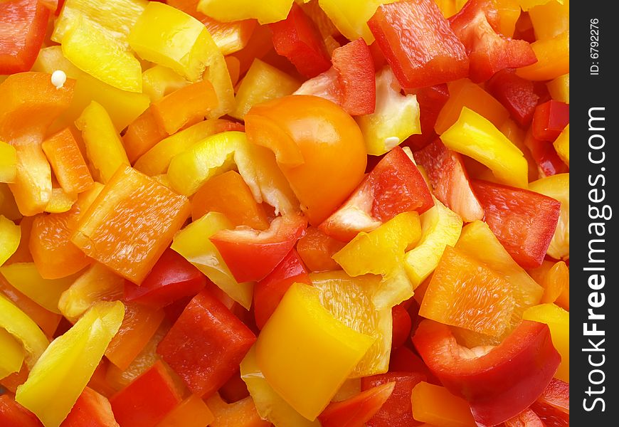Sliced red,yellow and red peppers. Sliced red,yellow and red peppers