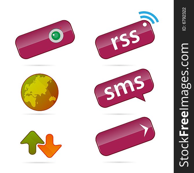 Set of glossy web and communication icons.