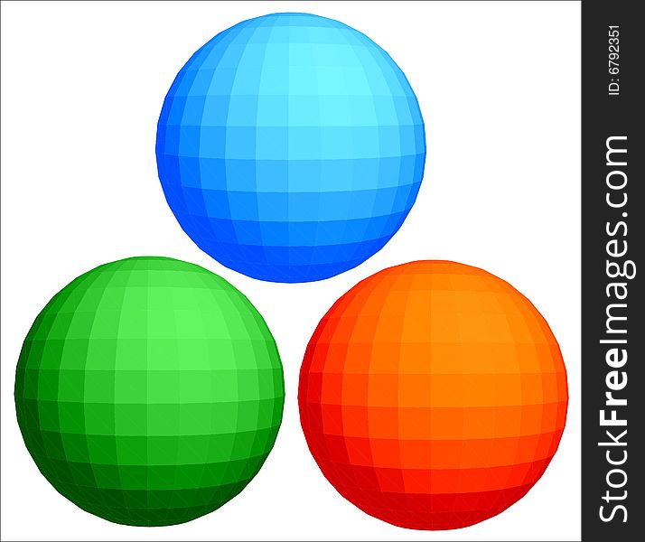 Red, green and dark blue spheres. Vector illustration