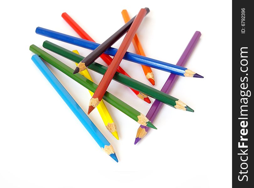 Bright color pencils  isolated on a white background
