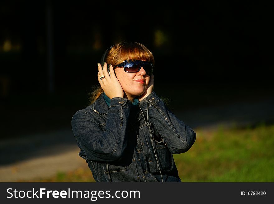 Girl With Headphones Smiling