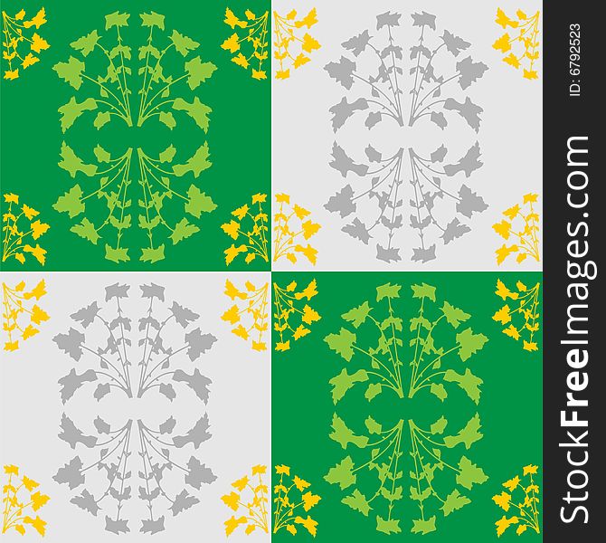 Retro foliage chequered background in green, grey and gold. Retro foliage chequered background in green, grey and gold