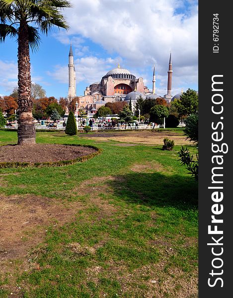 Hagia Sophia is a former patriarchal basilica, later a mosque, now a museum in Istanbul, Turkey. Famous in particular for its massive dome, it is considered the epitome of Byzantine architecture.