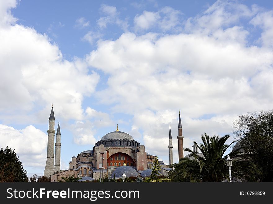 Hagia Sophia is a former patriarchal basilica, later a mosque, now a museum in Istanbul, Turkey. Famous in particular for its massive dome, it is considered the epitome of Byzantine architecture.