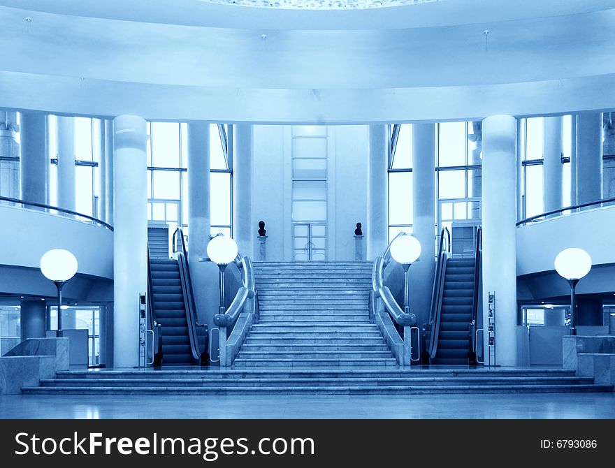 Blue Stairs and escalators on sides