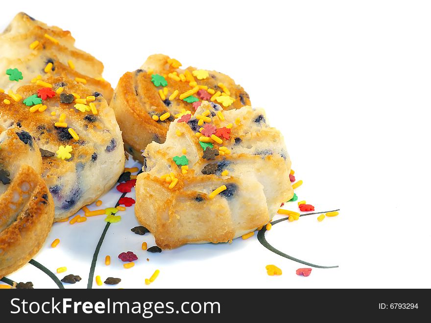 Fresh fruit-cakes on the white plate with fall food decor. Fresh fruit-cakes on the white plate with fall food decor.