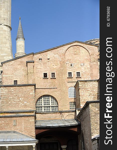 Hagia Sophia is a former patriarchal basilica, later a mosque, now a museum in Istanbul, Turkey. Famous in particular for its massive dome, it is considered the epitome of Byzantine architecture.