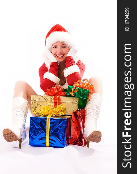 Happy laughing girl with Christmas presents. Happy laughing girl with Christmas presents