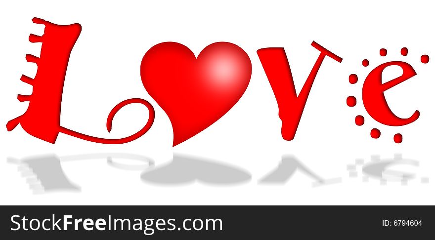 Love written with shadow on background white