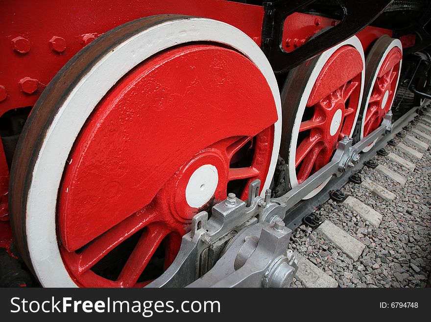 Close-up of a Locomotive wheels. Close-up of a Locomotive wheels