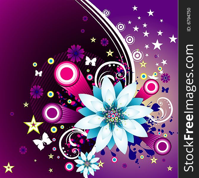 Vector fantasy background and flowers illustration composition. Vector fantasy background and flowers illustration composition