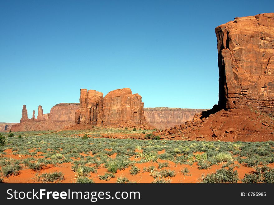 Overall view of the buttes in Monument valley on the Utah, Arizona border. Overall view of the buttes in Monument valley on the Utah, Arizona border