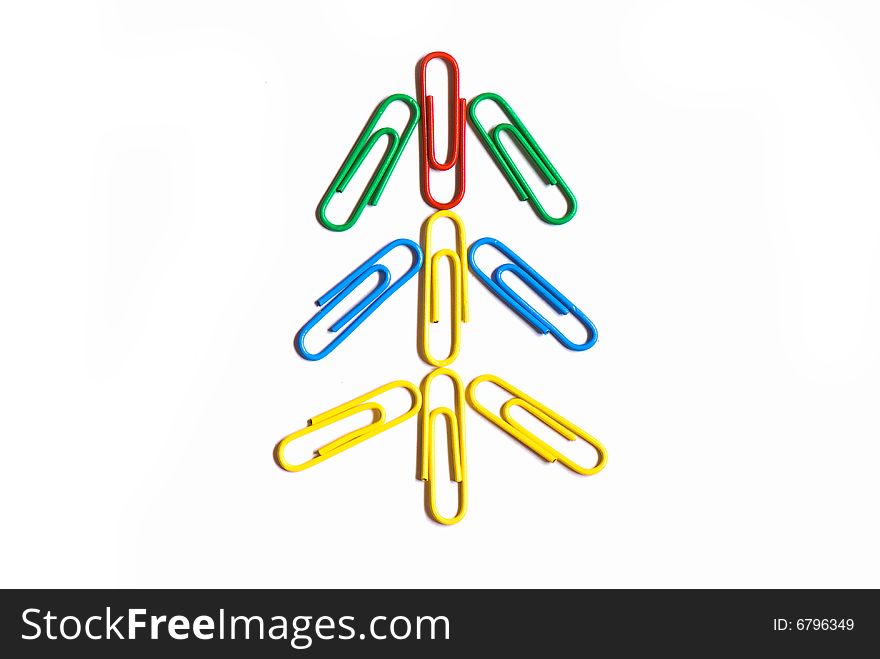 Paper clips in different figures on a white background