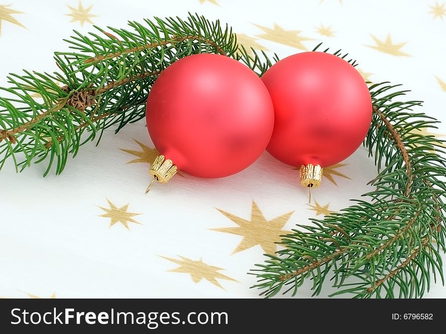 Christmas background with two pink balls