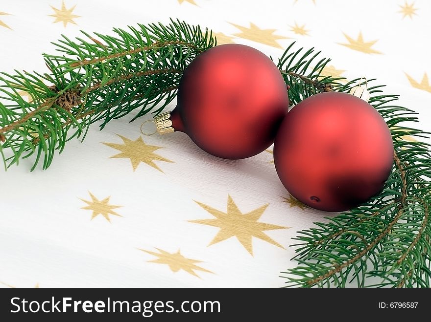 Christmas background with two red balls. Christmas background with two red balls