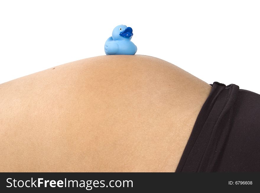 30 weeks pregnant teenager with blue duck