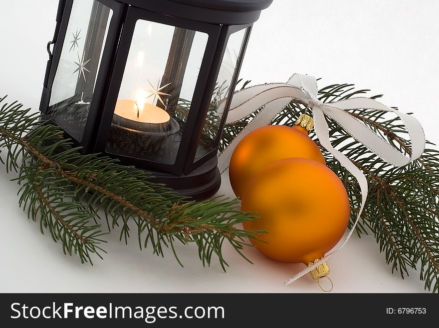 Two yellow balls with lantern on the white background