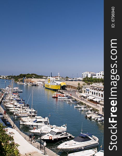 Menorca, port of Ciutadella with clear blue sky. Menorca, port of Ciutadella with clear blue sky
