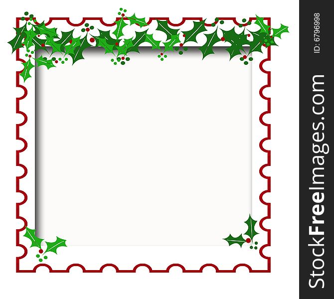 Christmas frame holly and berries around blank center. Christmas frame holly and berries around blank center