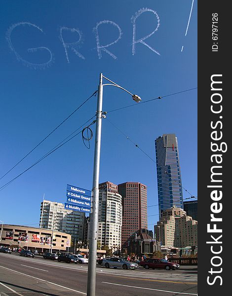 A plane drew a sign in the sky, Melbourne. A plane drew a sign in the sky, Melbourne