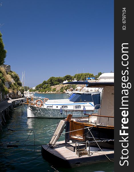 Menorca, port of Ciutadella with clear blue sky. Menorca, port of Ciutadella with clear blue sky