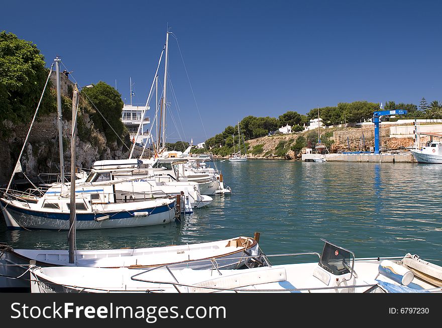 Menorca, port of Ciutadella with clear blue sky. Menorca, port of Ciutadella with clear blue sky