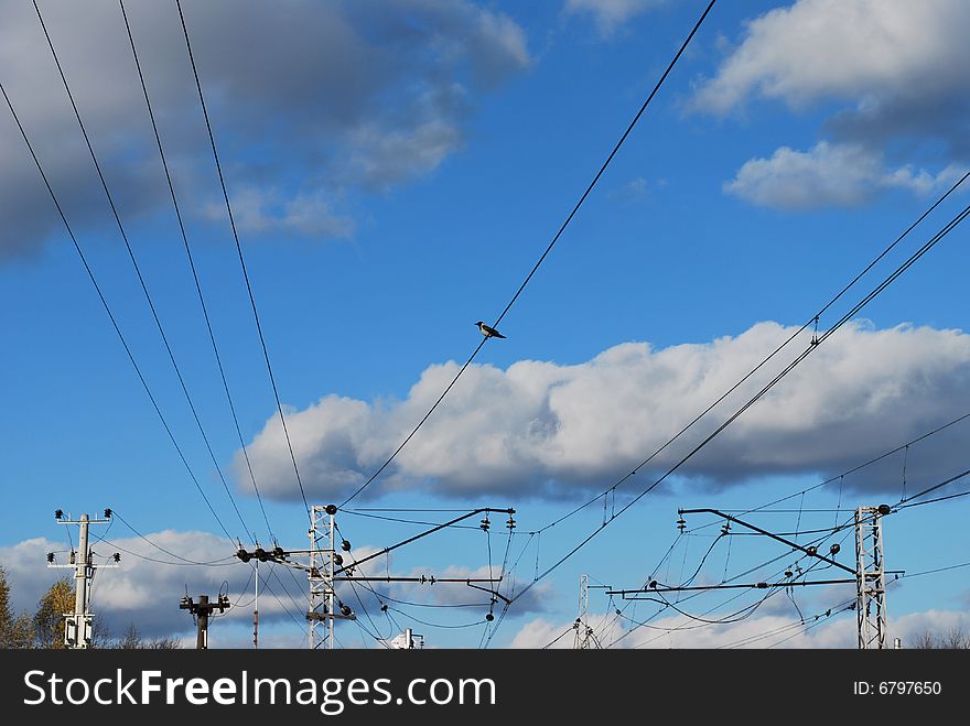 Line, cable, electricity, energy, outdoors, sky, industry, wire, crow. Line, cable, electricity, energy, outdoors, sky, industry, wire, crow