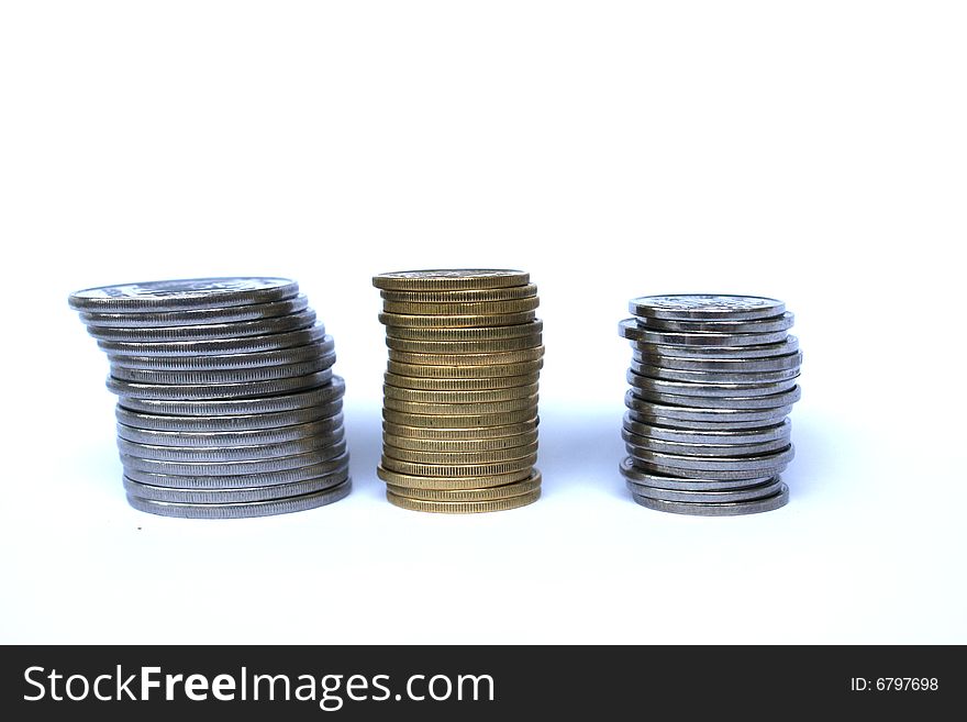 Coins stack with white background