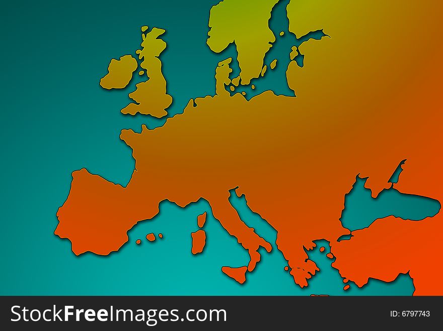 Colourful outline map of Europe in shades of orange. Colourful outline map of Europe in shades of orange