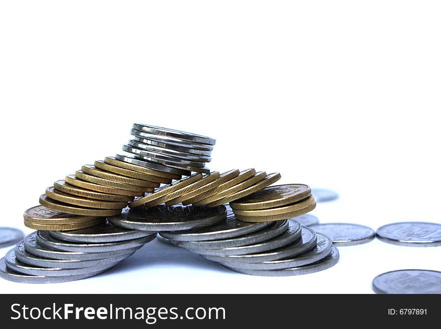 Coins stack with white background