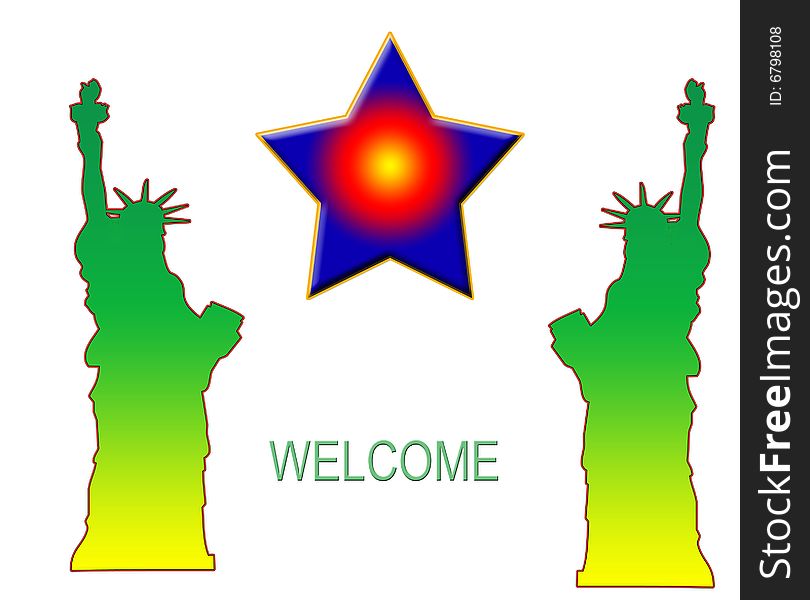 Statue of Liberty with star with welcome