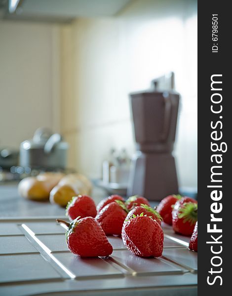 Fresh strawberry on kitchen table. Fresh strawberry on kitchen table