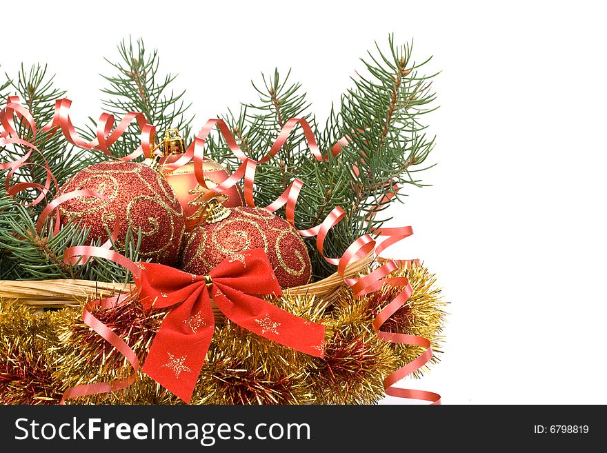 Decoration with an  firtree branch and toys. Decoration with an  firtree branch and toys