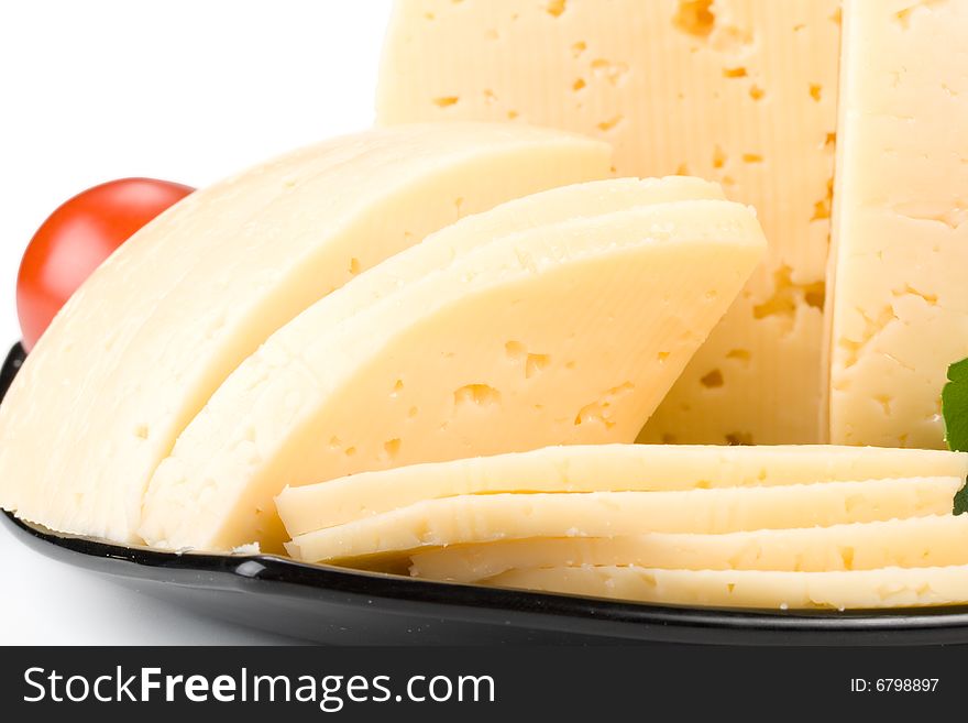 Fresh appetizing cheese on a white background. Fresh appetizing cheese on a white background