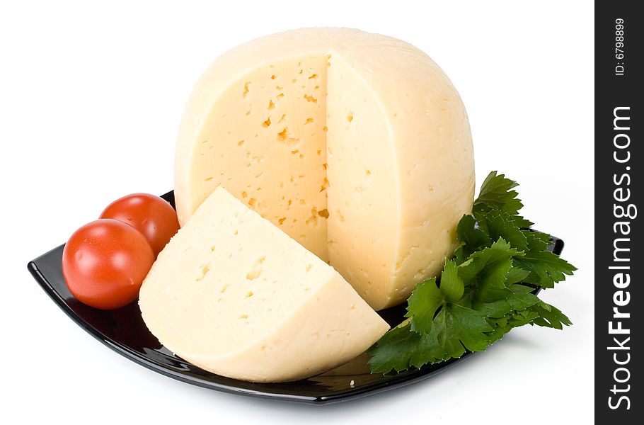 Fresh appetizing cheese on a white background. Fresh appetizing cheese on a white background