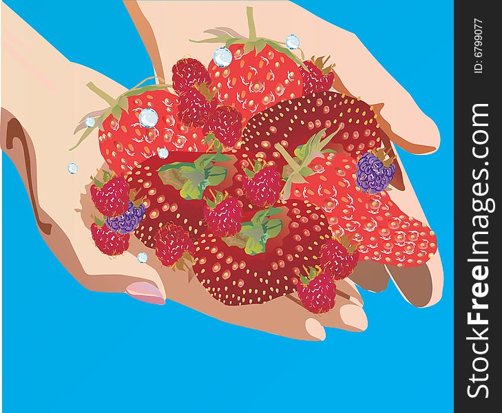 Illustration with hands and strawberries