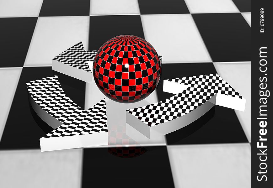 3d recycle with chess texture symbol around the sphere