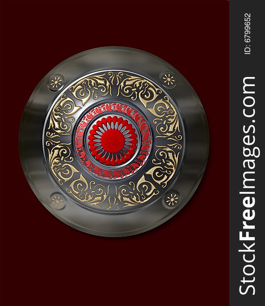 The image of the shield laying on a background, 3D rendering