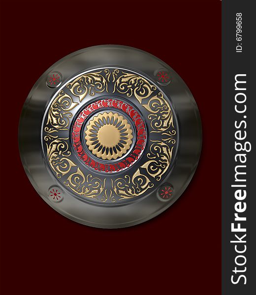 The image of the shield laying on a background, 3D rendering