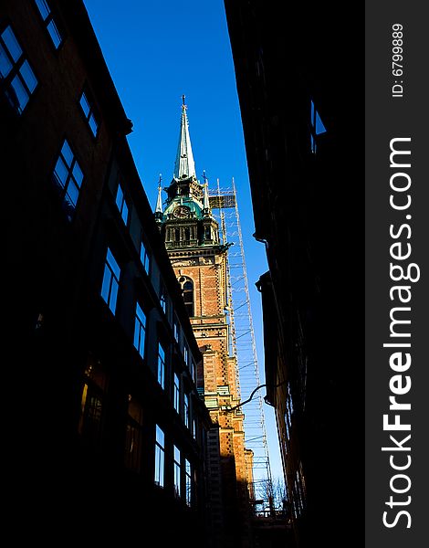 Beautiful view of church Tyska kyrkan in old Stockholm. Beautiful view of church Tyska kyrkan in old Stockholm