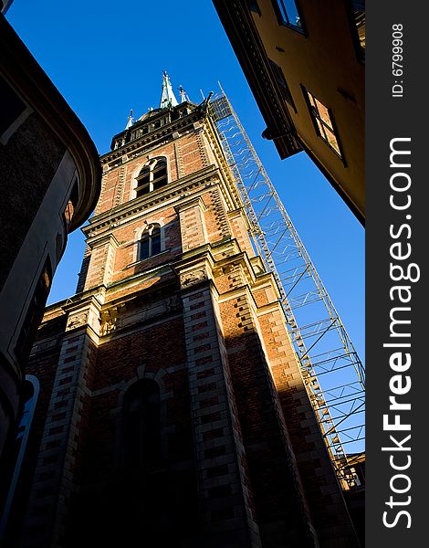 Beautiful view of church Tyska kyrkan in old Stockholm. Beautiful view of church Tyska kyrkan in old Stockholm